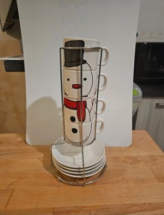 Set Natale 4 tazzine e piattini pupazzo di neve