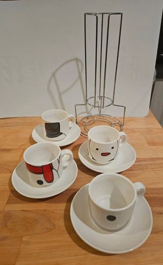 Set Natale 4 tazzine e piattini pupazzo di neve