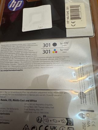 Pack 2 Tintas HP 301 Tri-color y Black impresora