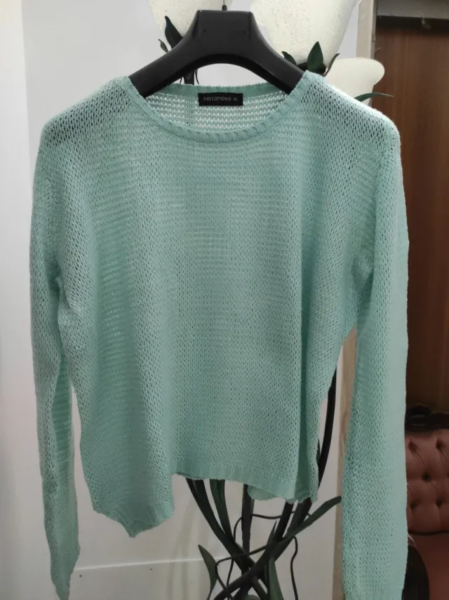 Maglione Terranova verde acqua scollo tondo XL