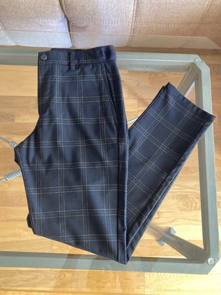 Pantalón de traje a cuadros azul oscuro