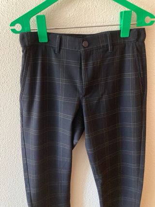 Pantalón de traje a cuadros azul oscuro
