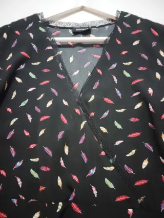 Vestido Kookai Negro Estampado Plumas