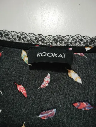 Vestido Kookai Negro Estampado Plumas