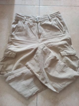 Pantalones cargo beige mujer talla S - gratis
