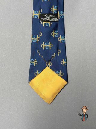 Corbata Gucci Seda Vintage Azul y Dorado
