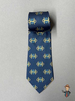 Corbata Gucci Seda Vintage Azul y Dorado