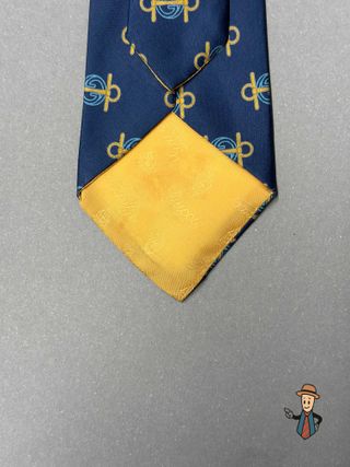 Corbata Gucci Seda Vintage Azul y Dorado