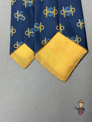 Corbata Gucci Seda Vintage Azul y Dorado