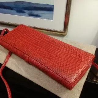 Cartera piel auténtica bandolera roja