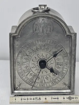 Orologio vintage peltro simboli buon augurio