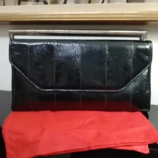Cartera de mano piel auténtica negra