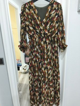 Vestido estampado hojas otoño talla M