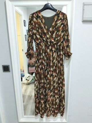 Vestido estampado hojas otoño talla M