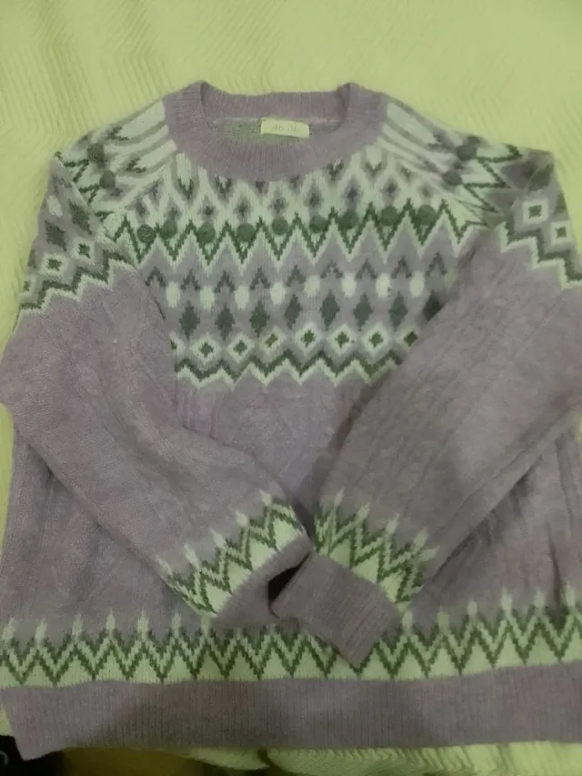 Jersey Fair Isle Morado y gris