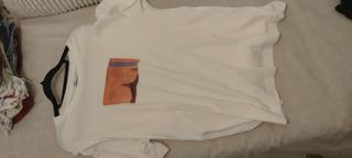 Camiseta Zara Blanca Talla L con Bolsillo