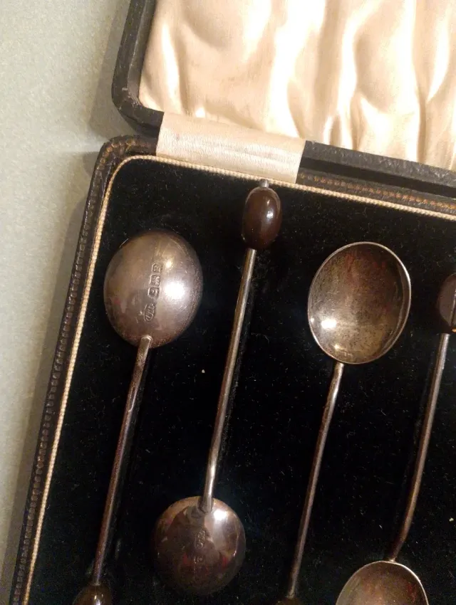 Set 6 Cucchiaini Caffè Vintage Legno Metallo