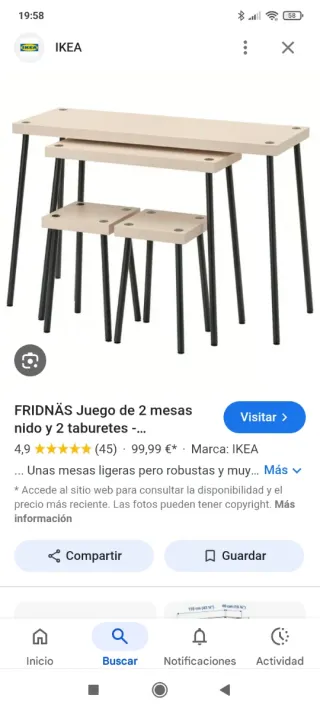 Conjunto 2 mesas nido y 2 taburetes IKEA