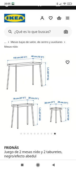 Conjunto 2 mesas nido y 2 taburetes IKEA