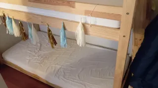 Litera casita madera natura sin colchones