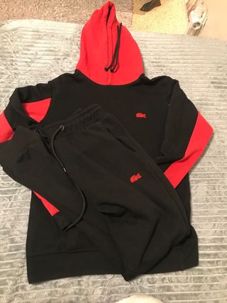 Conjunto Chándal Lacoste Negro y Rojo