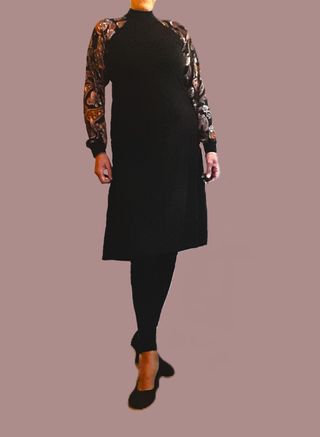 Vestido Zara Negro Mangas Estampadas