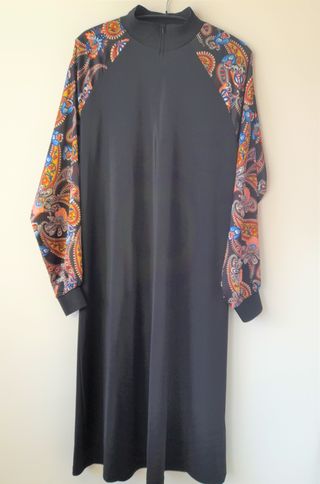 Vestido Zara Negro Mangas Estampadas