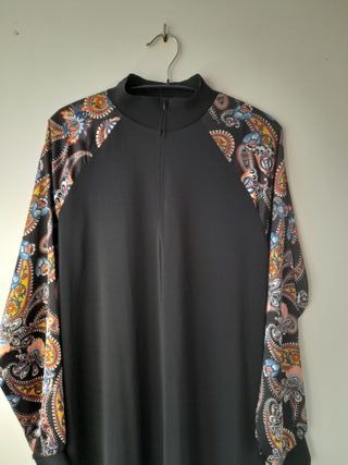 Vestido Zara Negro Mangas Estampadas