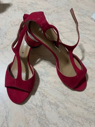 Sandali rossi in vero cuoio con platform argento 