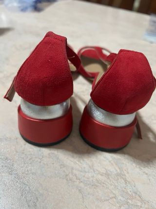 Sandali rossi in vero cuoio con platform argento 