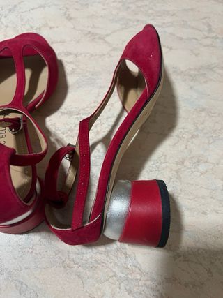 Sandali rossi in vero cuoio con platform argento 