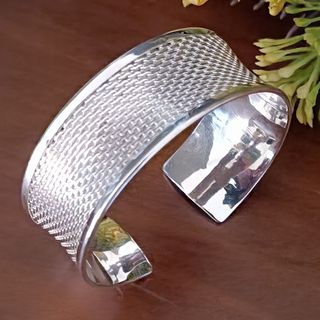 Pulsera Brazalete Plateada Rejilla