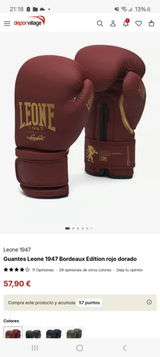 Guantes Boxeo Muay Thai Leone 12 Oz Rojo Dorado