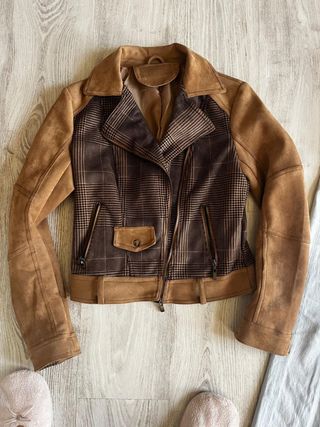Chaqueta Biker Cuadros y Ante