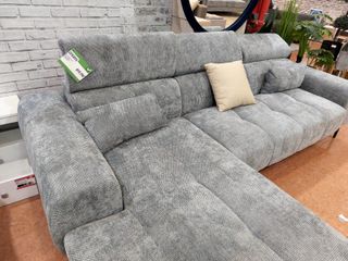 Sofá chaise longue tela gris y beige