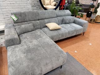 Sofá chaise longue tela gris y beige