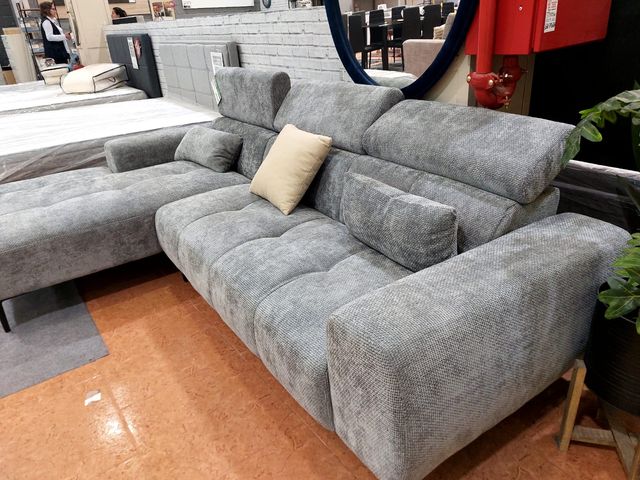 Sofá chaise longue tela gris y beige