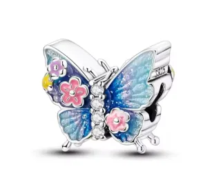 Charm Mariposa Flores Plata S925