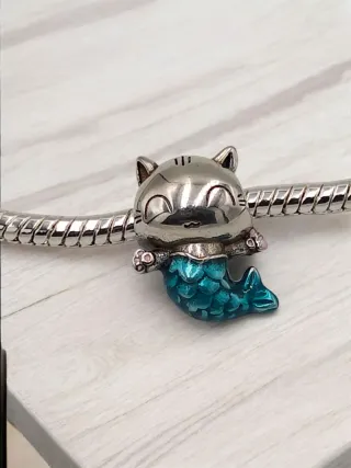 Charm Gatita Sirena Plata y Turquesa