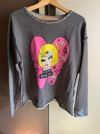Sudadera Gris Estampada Aire Retro
