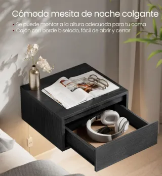 Mesita flotante negra de madera