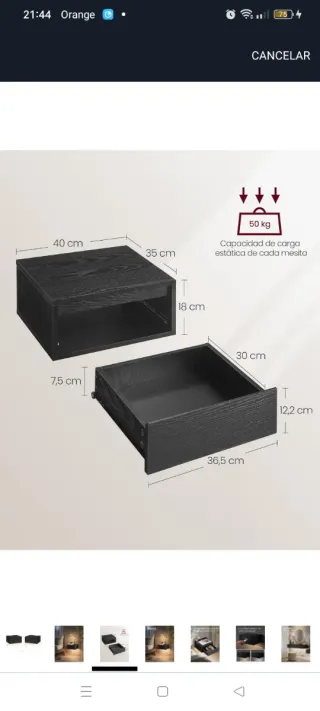 Mesita flotante negra de madera
