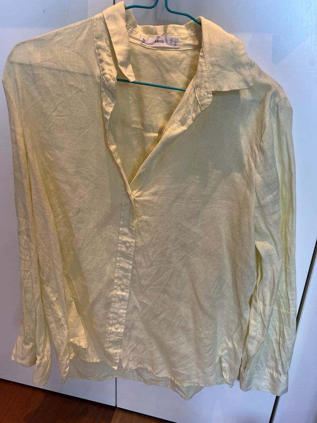 Camisa Lino Mango Talla S Amarilla