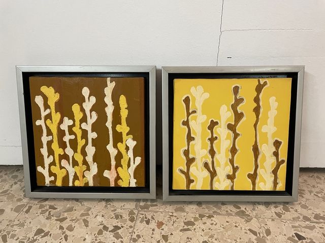 2 Cuadros Pintura Abstracta Marrón y Amarillo