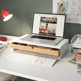 Soporte Monitor Blanco y Madera
