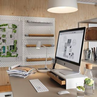Soporte Monitor Blanco y Madera