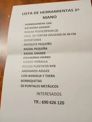 Lista de Herramientas de Mano