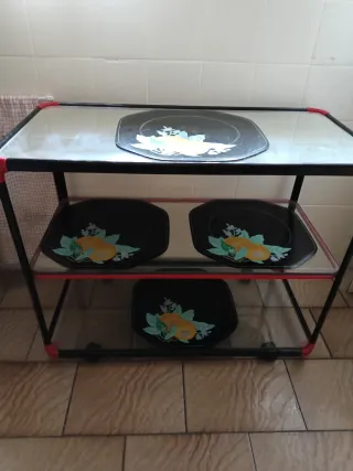Mesa camarera cristal y metal