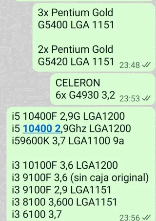 CPU Intel. Celeron, Pentium Gold, Core i3, i5