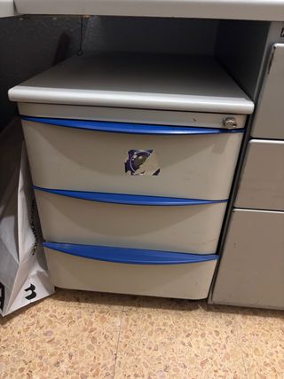 Cassettiera in metallo con 3 cassetti blu e bianco